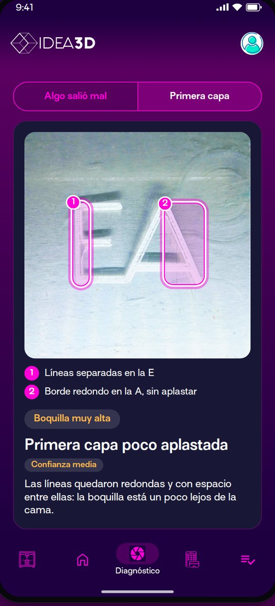 Chequeo de primera capa con una pieza de prueba fotografiada