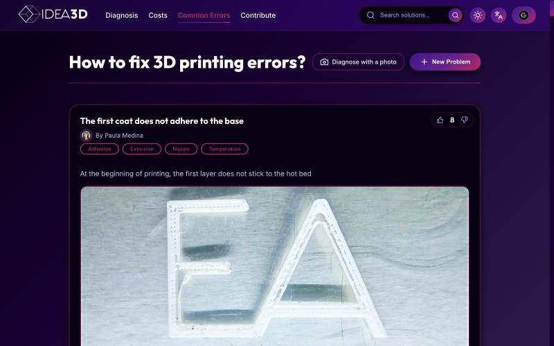 3D printing error guide with community solutions and votes