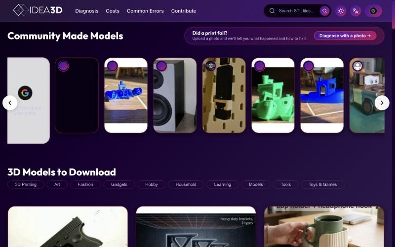Idea 3D home with community prints and models to download